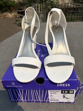 Worthington White Open-Toe Ankle Strap Heels